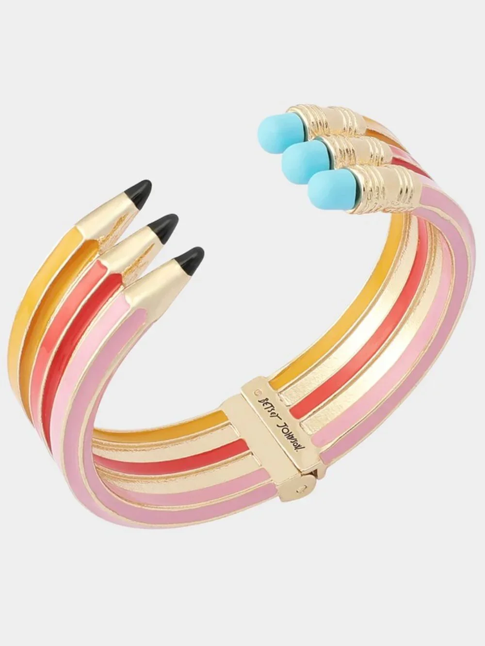 NWT BETSEY JOHNSON Triple Pencil Hinge Bangle Bracelet Pink red yellow $128